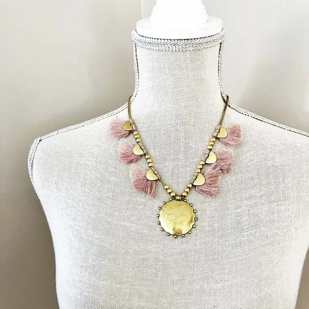 Lucky Brand Brushed Gold & Blush Fringe Reversible Necklace